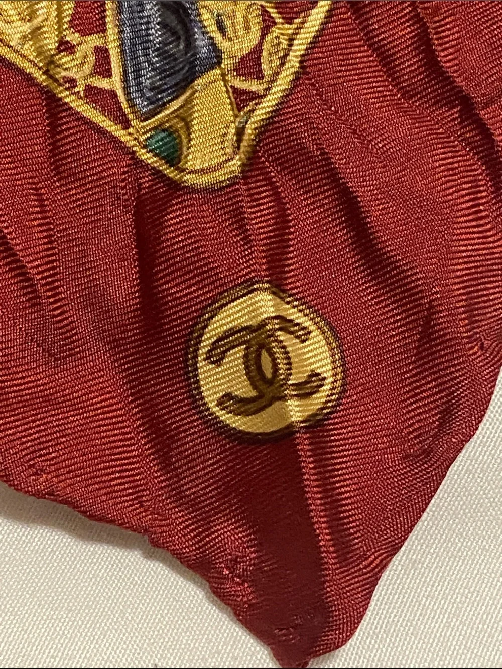 Chanel Silk Square Scarf with Jewel Motif - Red, Gold, Blue, Green